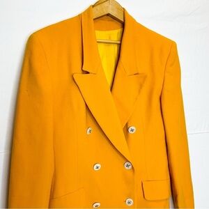 VINTAGE Curry Yellow Wool Blazer 1980s Double Breasted Power Jacket